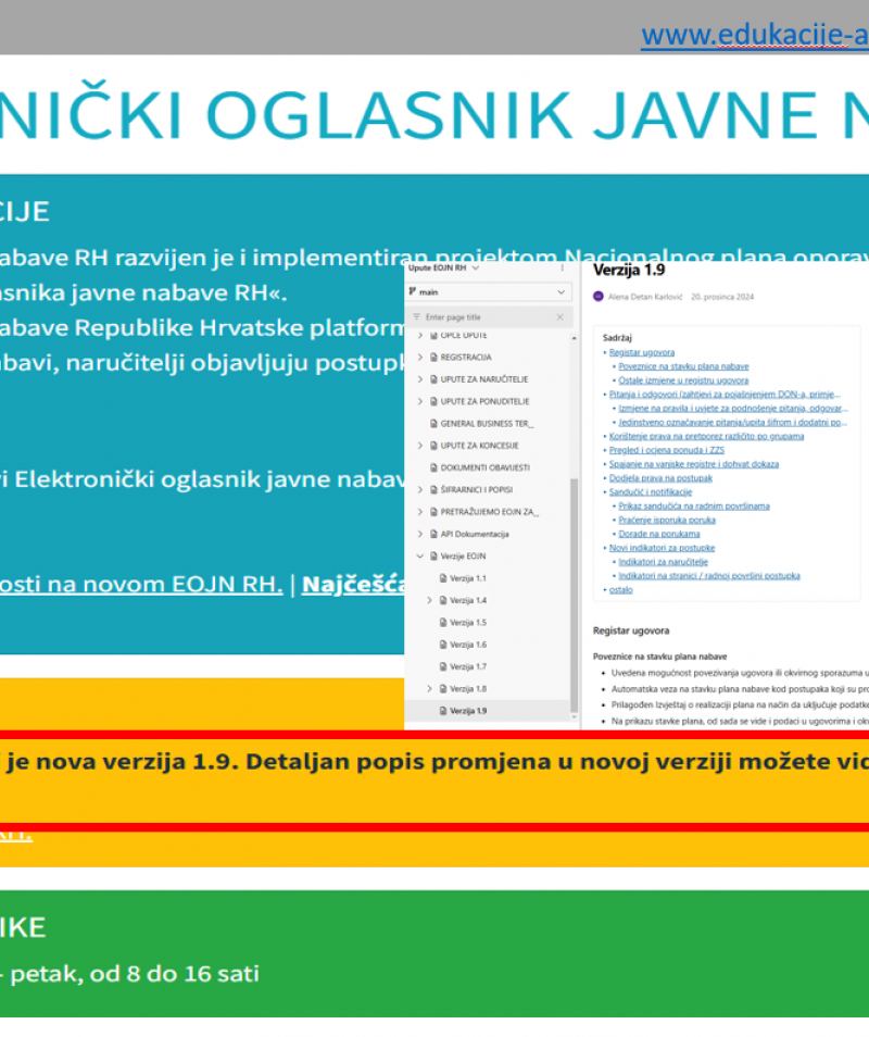Izmjene i dopune EOJN RH - od verzije 1.1. do verzije 1.9.